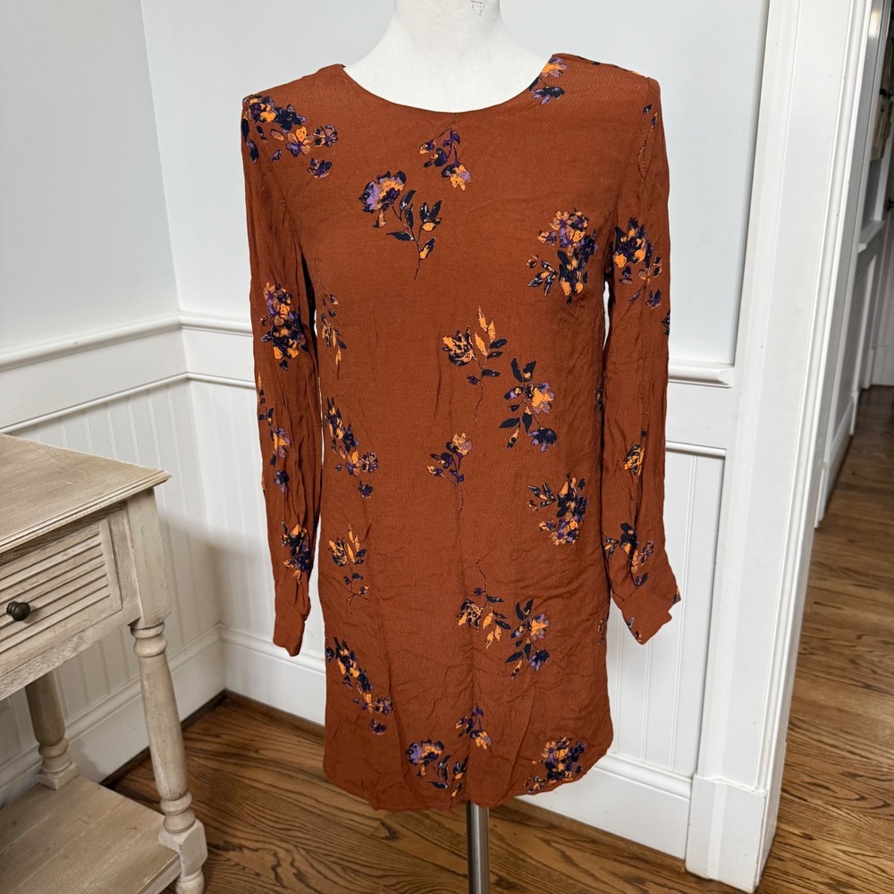 Gentle Fawn Rust Floral Print Long Sleeve Tie Back Mini Dress‎ Size S